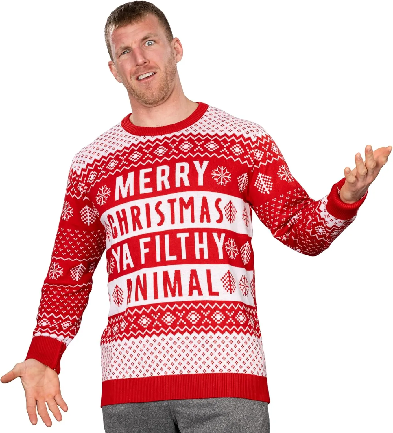 Ya Filthy Animal Merry Christmas Snowflakes Pattern Adult Ugly Christmas Sweater Festive & Fun Holiday Sweater