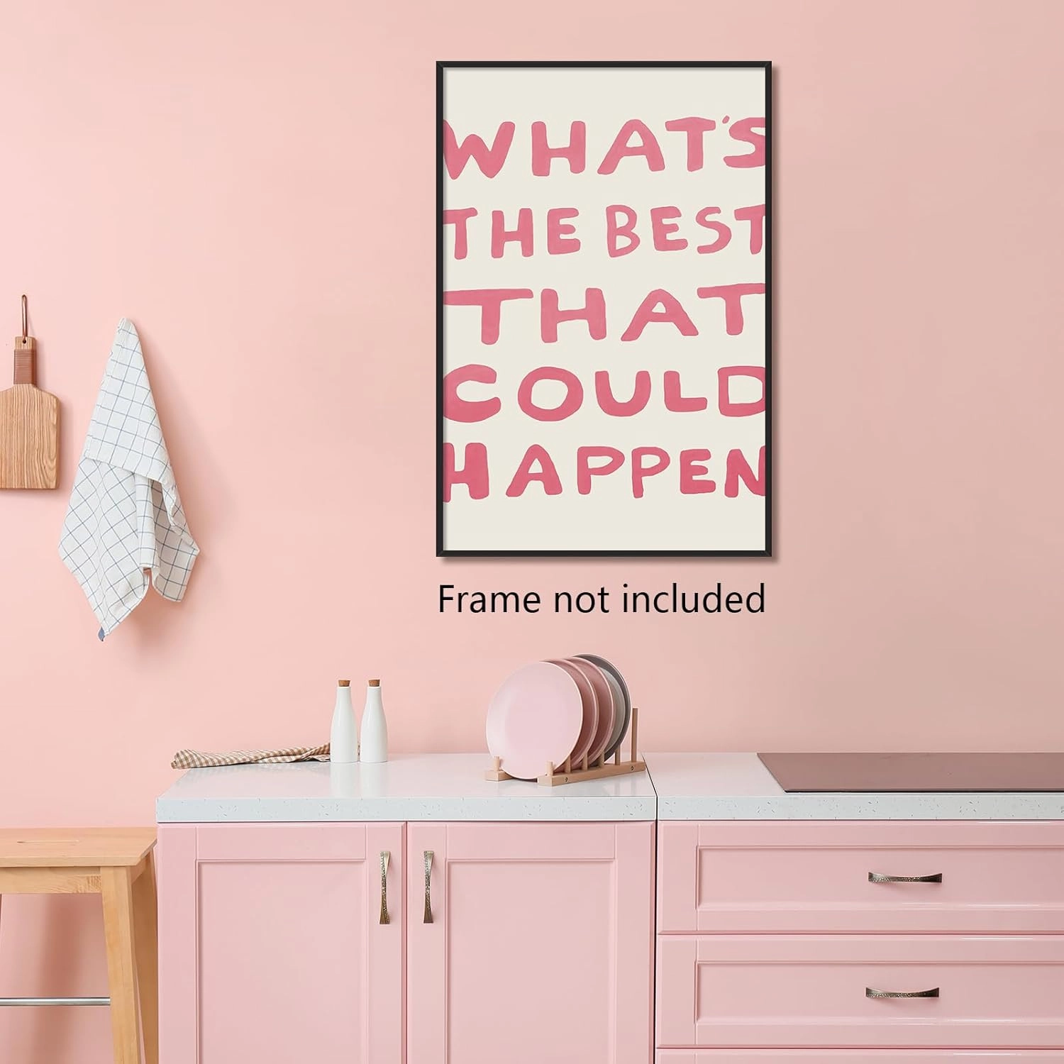 Yaasilinage Daily Reminder Positive Canvas Wall Art, Positive Affirmations Wall Decor, What's The Best That Could Happen Uplifting Quote Poster, Light Pink Typography Art Prints 16x24in Unframed
