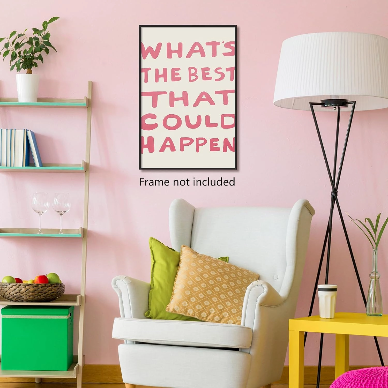 Yaasilinage Daily Reminder Positive Canvas Wall Art, Positive Affirmations Wall Decor, What's The Best That Could Happen Uplifting Quote Poster, Light Pink Typography Art Prints 16x24in Unframed