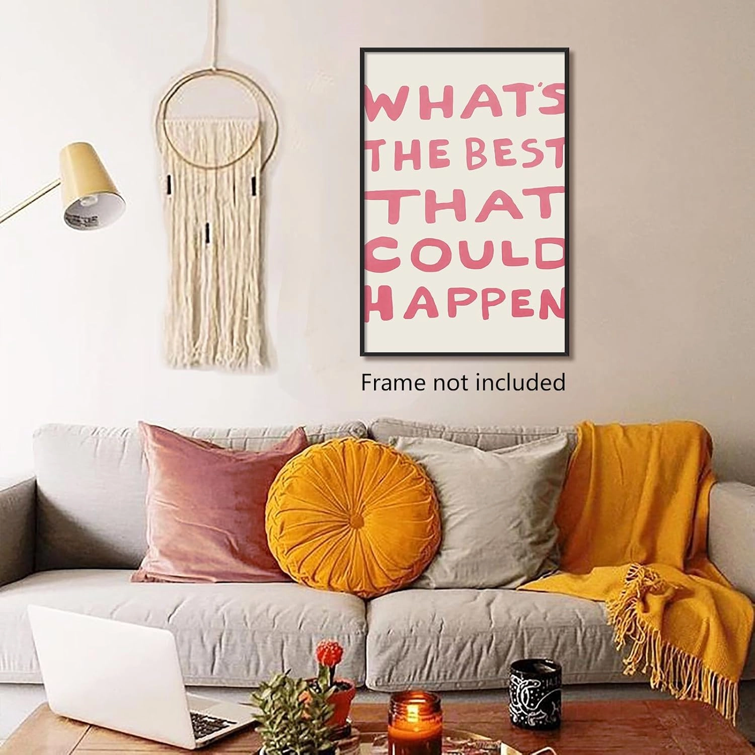 Yaasilinage Daily Reminder Positive Canvas Wall Art, Positive Affirmations Wall Decor, What's The Best That Could Happen Uplifting Quote Poster, Light Pink Typography Art Prints 16x24in Unframed