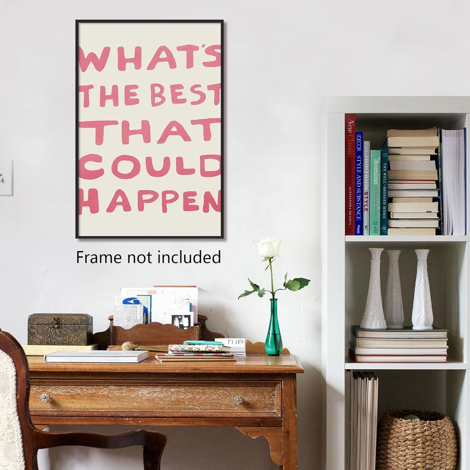 Yaasilinage Daily Reminder Positive Canvas Wall Art, Positive Affirmations Wall Decor, What's The Best That Could Happen Uplifting Quote Poster, Light Pink Typography Art Prints 16x24in Unframed