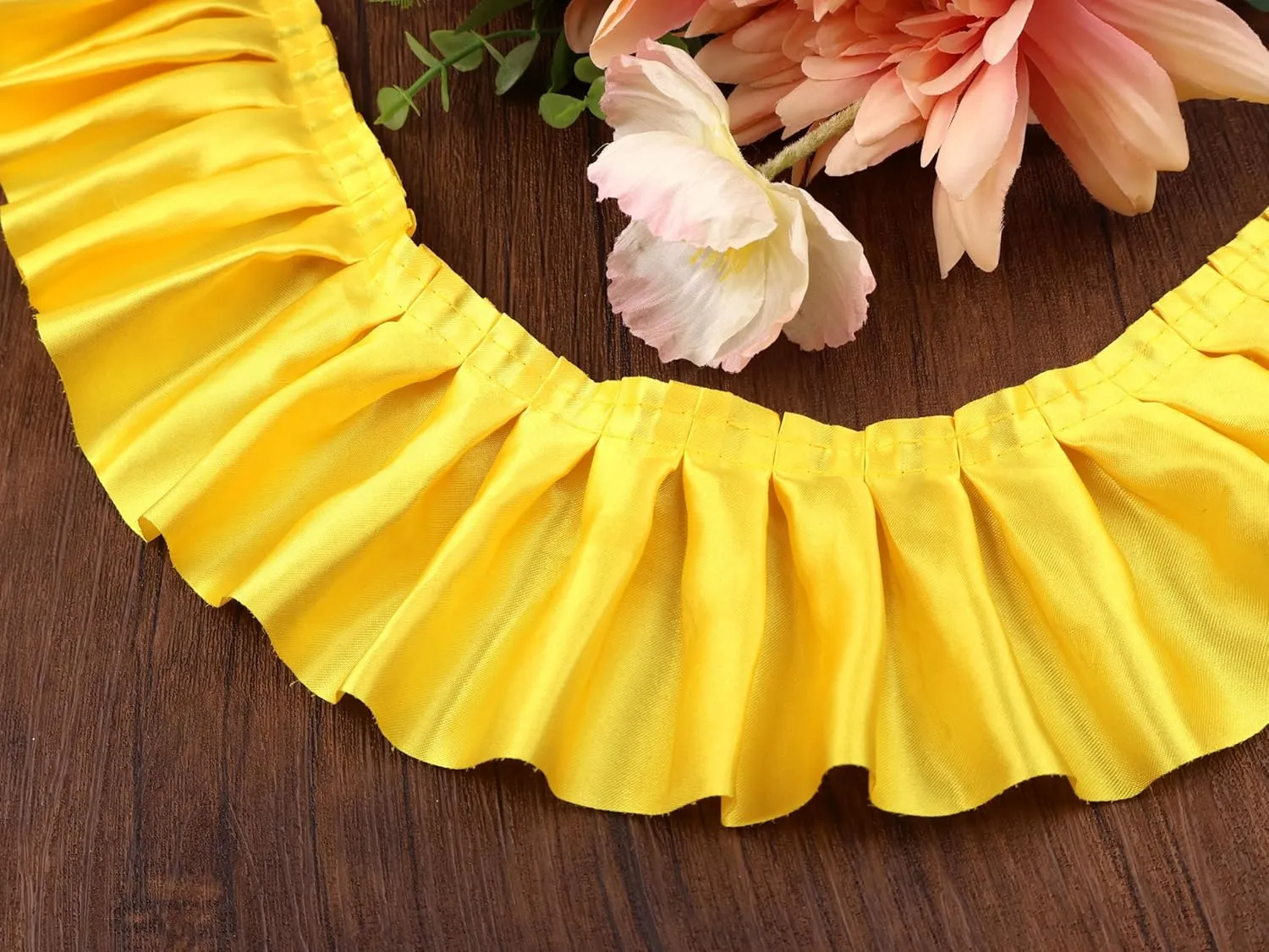 Yellow Ruffle Ribbon 3inch Wide Ruffle Trim Lace Craft Supply for Sewing, Decor AIETSYEI