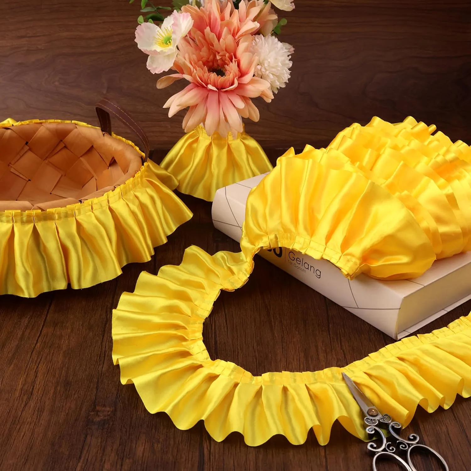Yellow Ruffle Ribbon 3inch Wide Ruffle Trim Lace Craft Supply for Sewing, Decor AIETSYEI