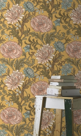 Yellow & Pink Bold Leaves and Flowers Tropical Wallpaper R7758