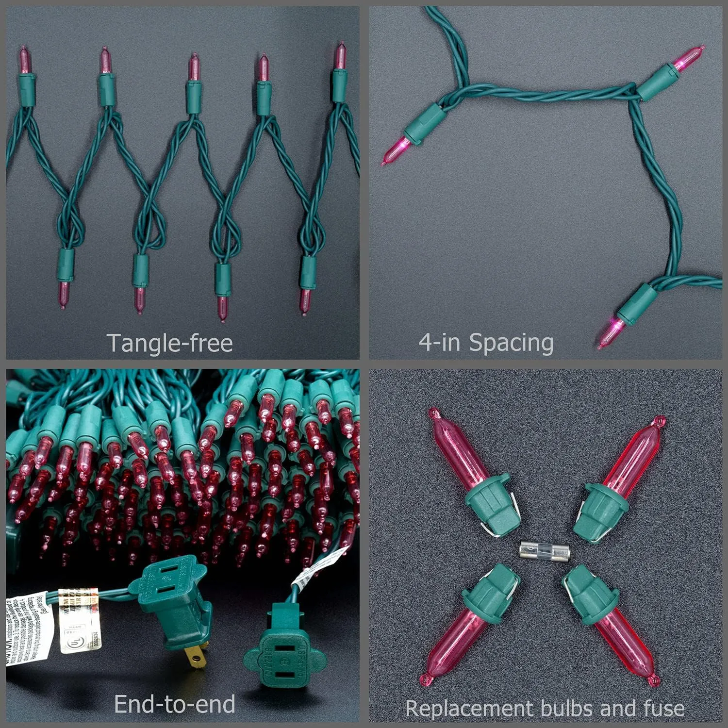 YULETIME 200 Count Pink LED Christmas Lights, 66 Feet Green Wire UL Certified Commercial Grade Holiday String Light Set (Pink)