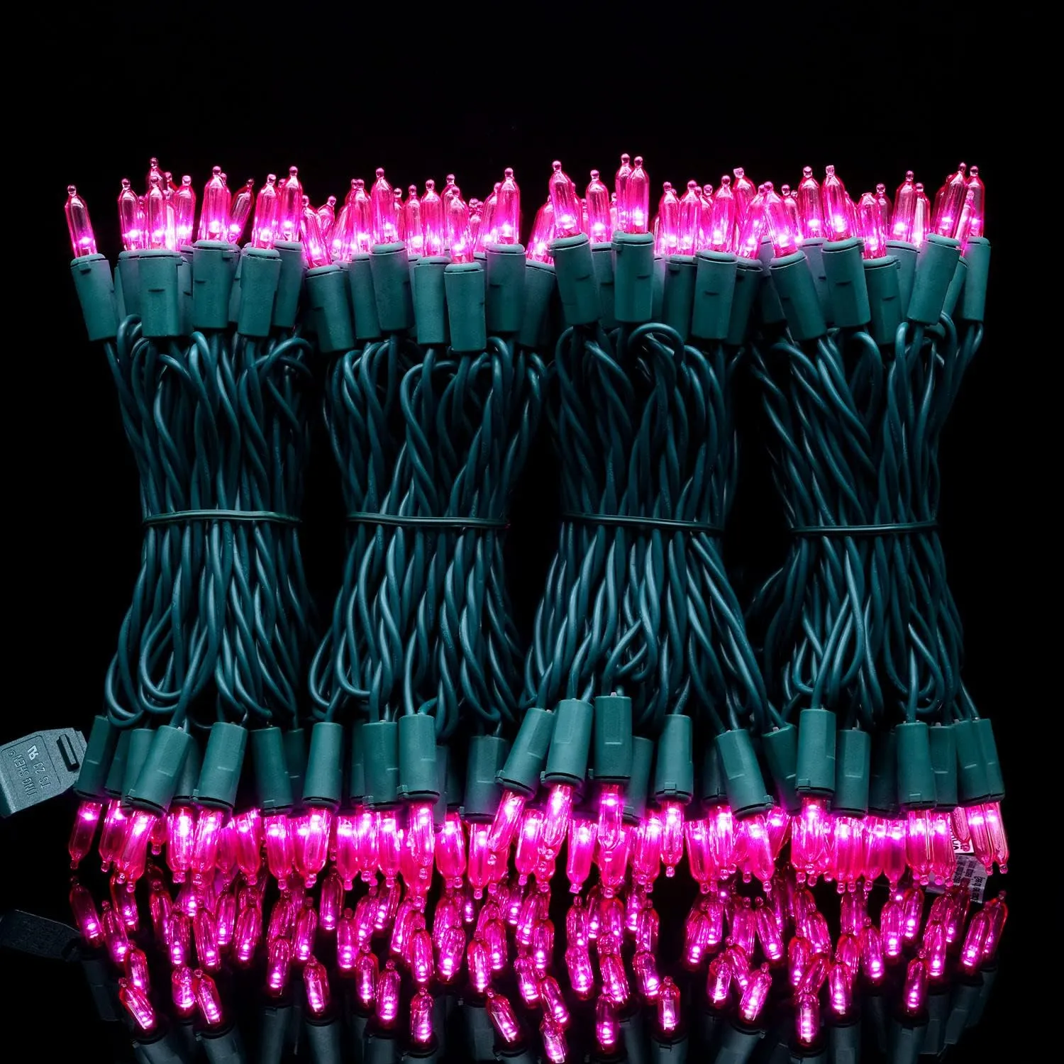YULETIME 200 Count Pink LED Christmas Lights, 66 Feet Green Wire UL Certified Commercial Grade Holiday String Light Set (Pink)