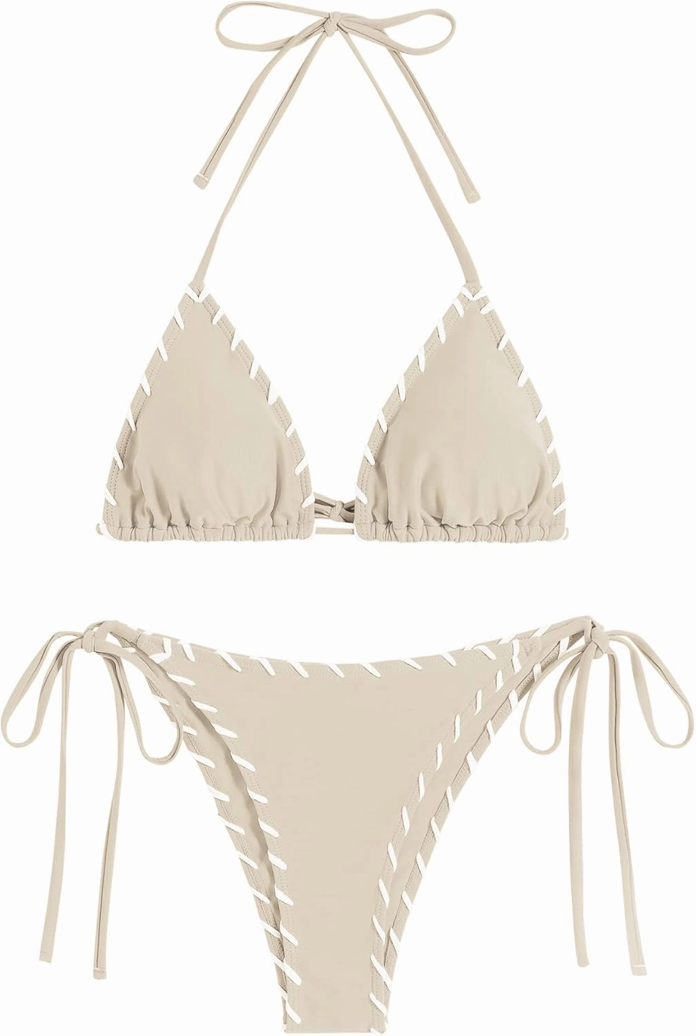ZAFUL Women Wave Textured Bikini Set Two Piece Twisted Trim Tie Back Halter Cheeky Swimsuit Bathing Suit