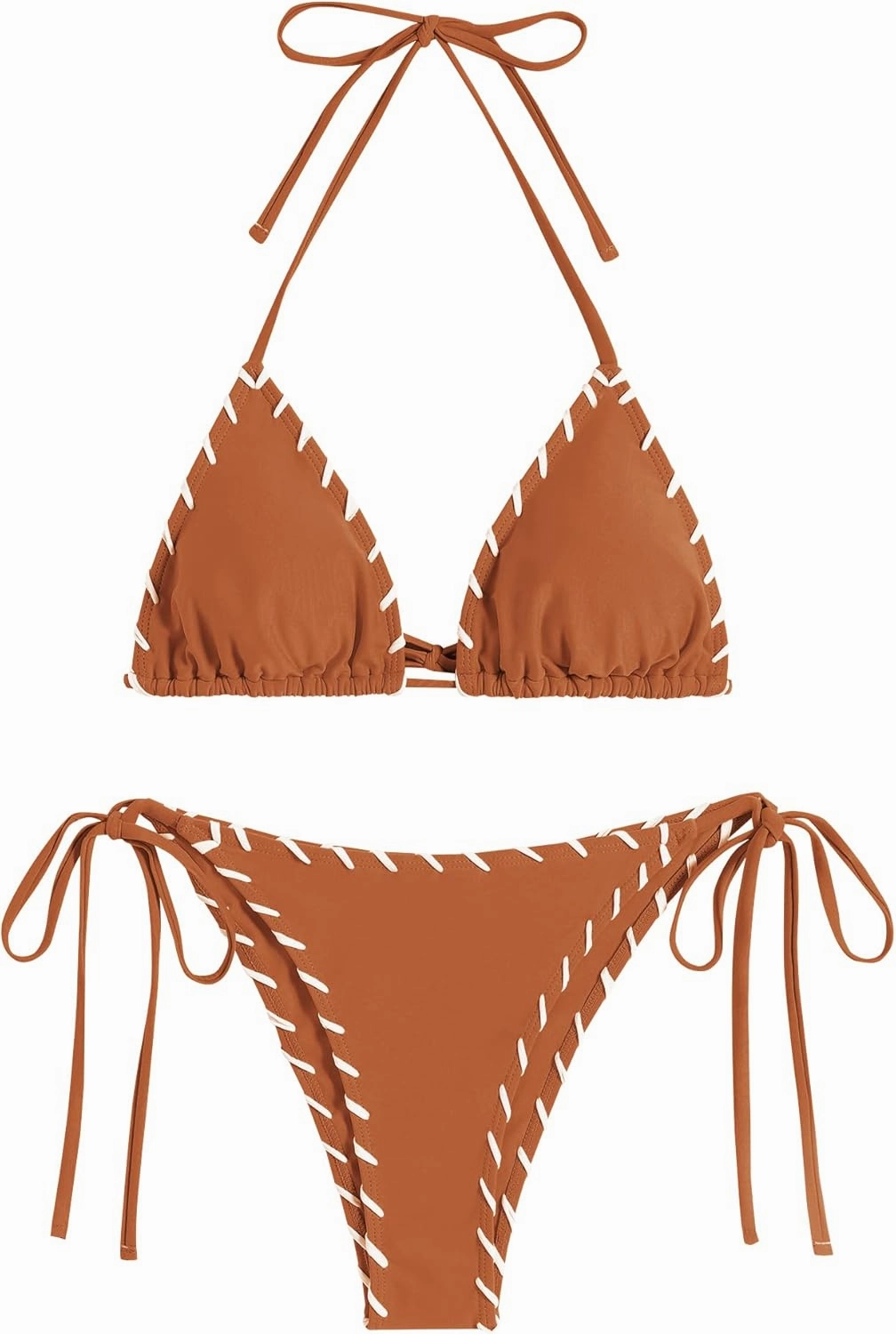 ZAFUL Women Wave Textured Bikini Set Two Piece Twisted Trim Tie Back Halter Cheeky Swimsuit Bathing Suit