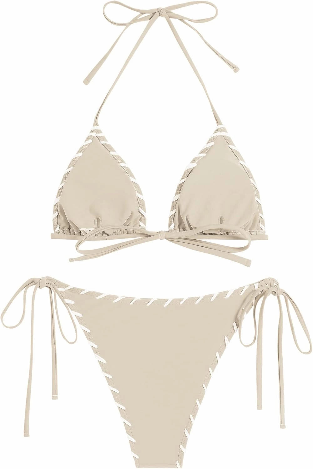 ZAFUL Women Wave Textured Bikini Set Two Piece Twisted Trim Tie Back Halter Cheeky Swimsuit Bathing Suit