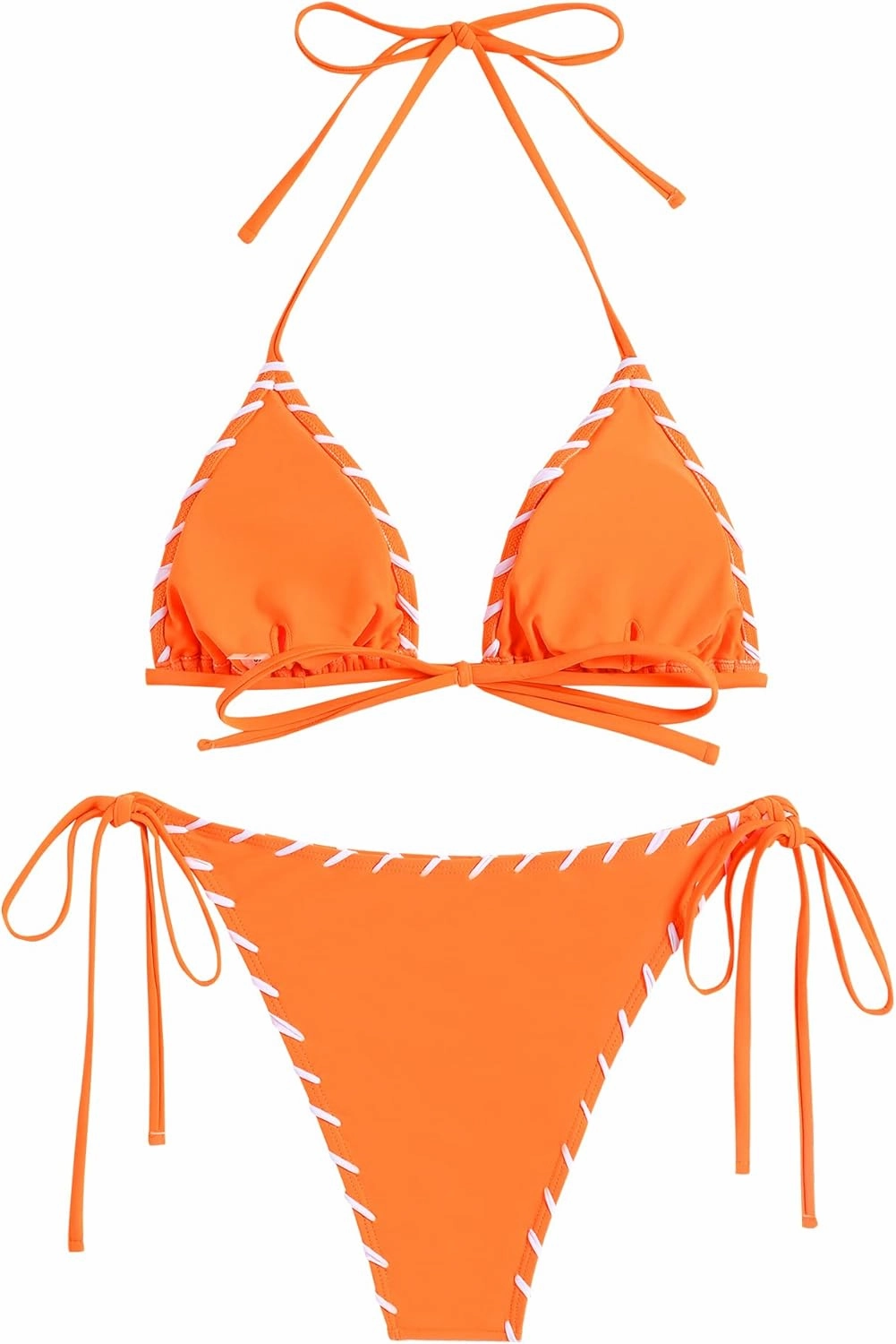 ZAFUL Women Wave Textured Bikini Set Two Piece Twisted Trim Tie Back Halter Cheeky Swimsuit Bathing Suit