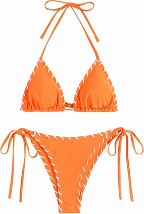 ZAFUL Women Wave Textured Bikini Set Two Piece Twisted Trim Tie Back Halter Cheeky Swimsuit Bathing Suit