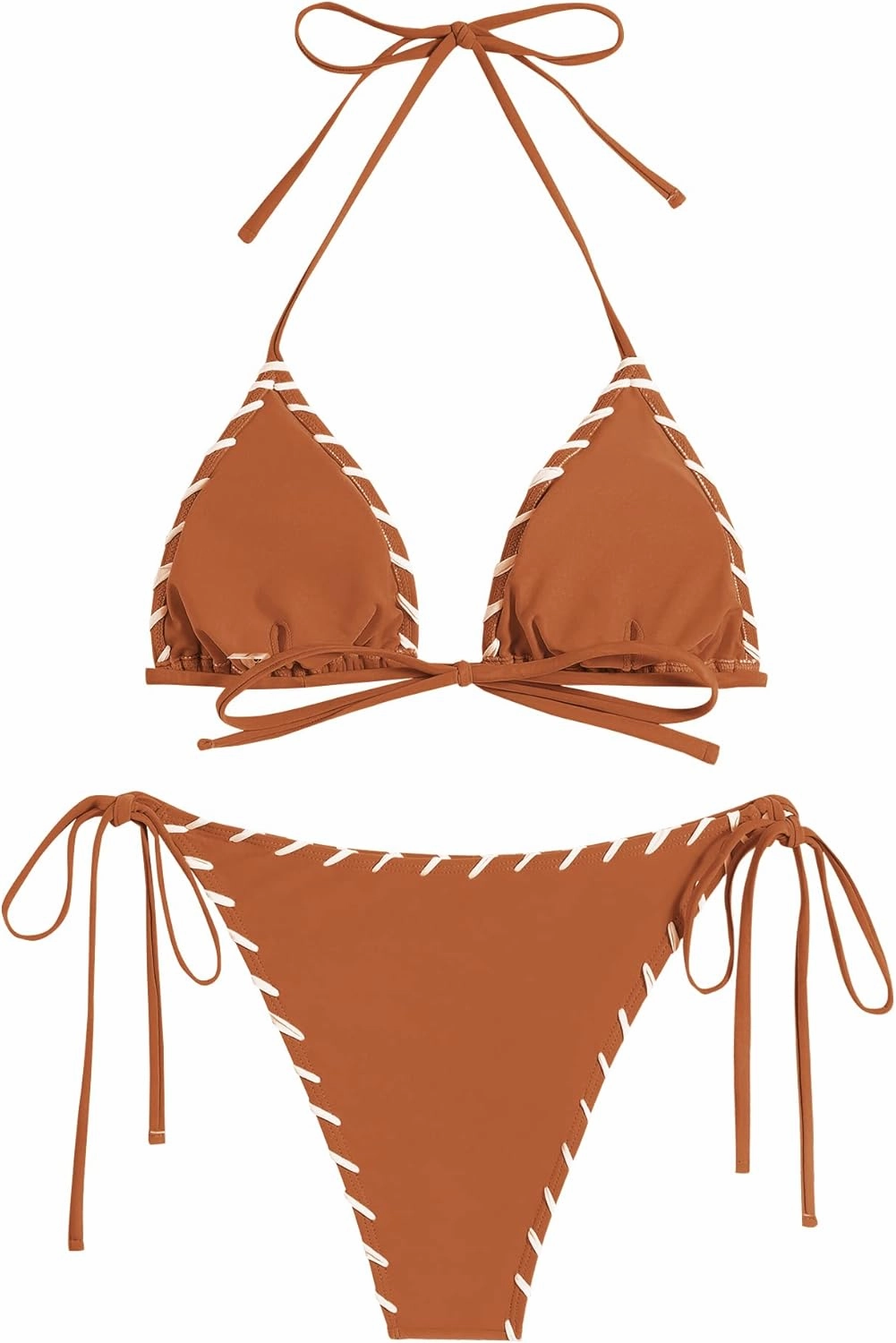 ZAFUL Women Wave Textured Bikini Set Two Piece Twisted Trim Tie Back Halter Cheeky Swimsuit Bathing Suit