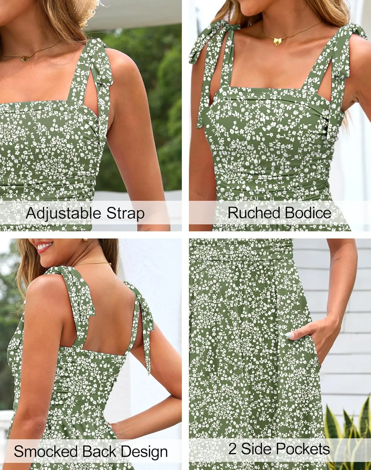Zattcas Womens 2025 Summer Spaghetti Strap Floral Maxi Dress with Pockets Smocked Flowy Long Beach Vacation Sundresses