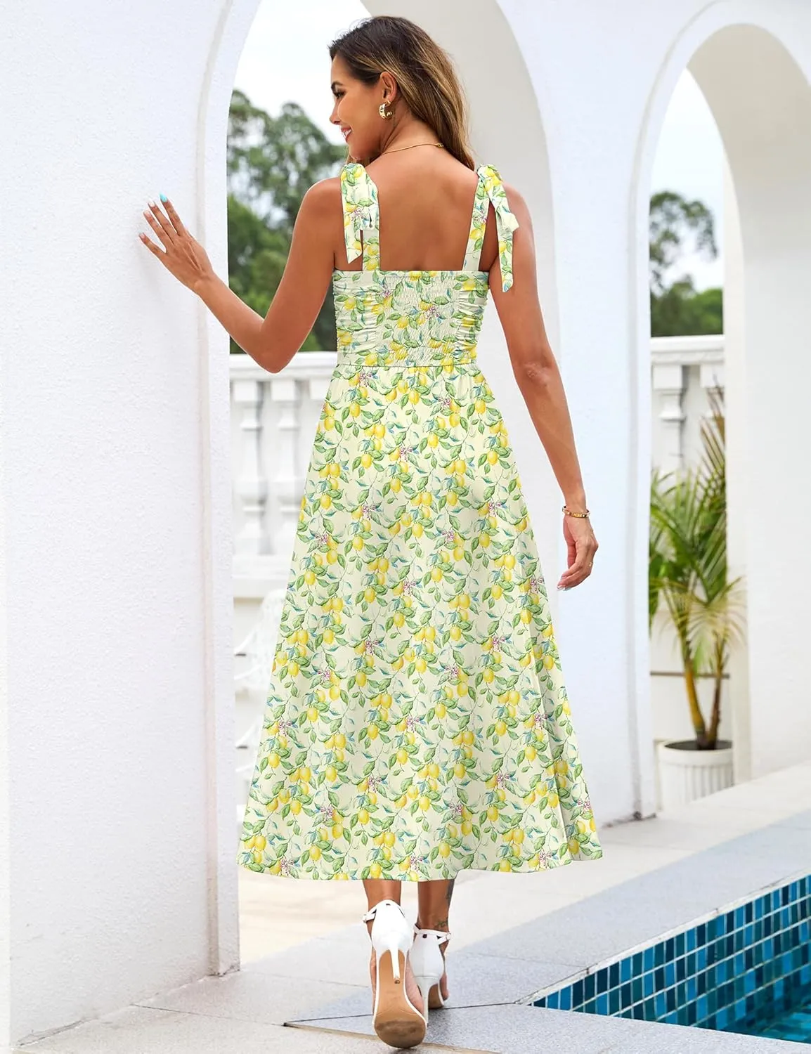 Zattcas Womens 2025 Summer Spaghetti Strap Floral Maxi Dress with Pockets Smocked Flowy Long Beach Vacation Sundresses