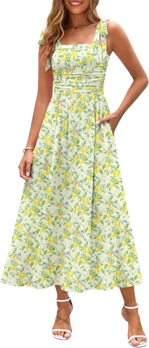 Zattcas Womens 2025 Summer Spaghetti Strap Floral Maxi Dress with Pockets Smocked Flowy Long Beach Vacation Sundresses