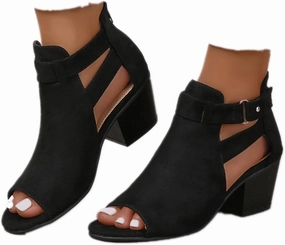 ZBYY Womens Peep Toe Ankle Booties Chunky Heels Cutout Back Zipper Sandals Suede Side Ankle Strap Dress Sandals