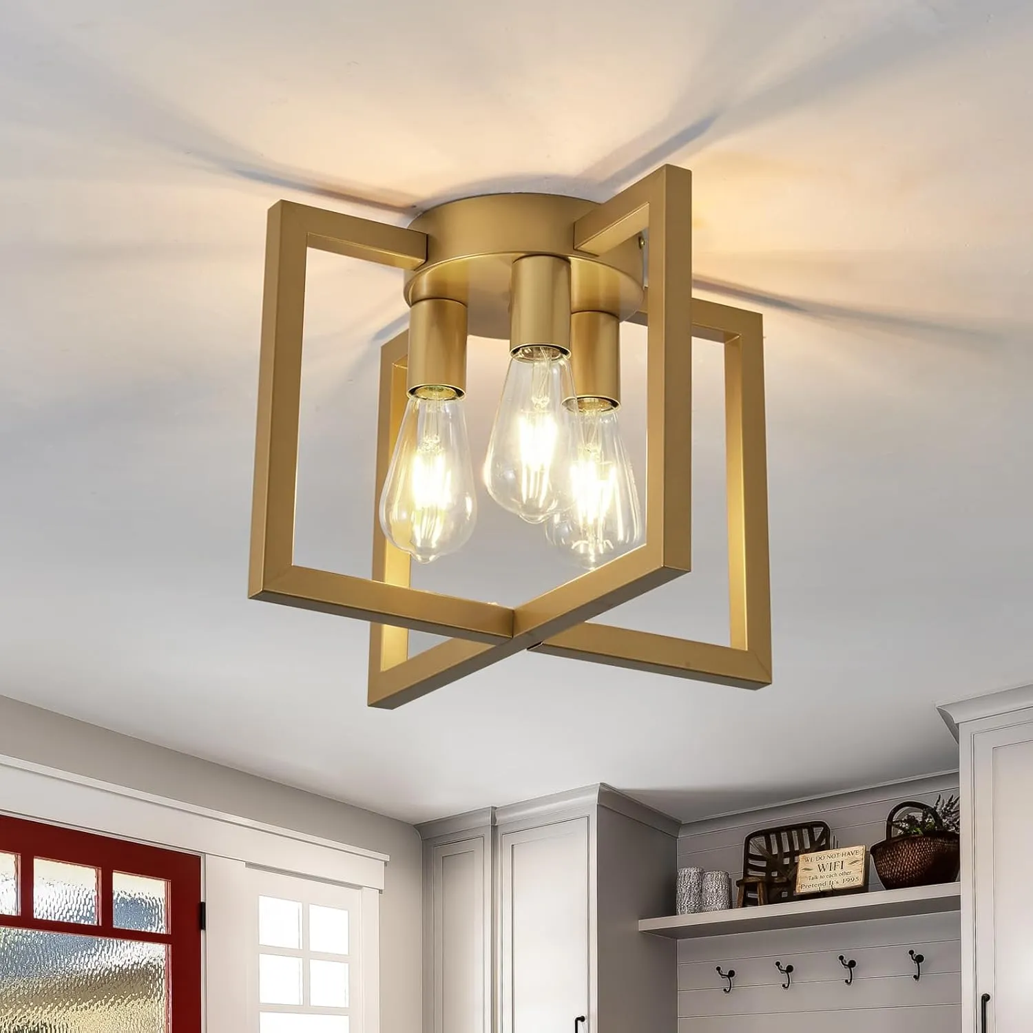 ZGLAOJT 3-Lights Ceiling Light Fixture,Modern Gold Semi Flush Mount Chandelier,Matte Ceiling Lighting for Kitchen Living Room Bedroom Farmhouse Hallway Foyer.