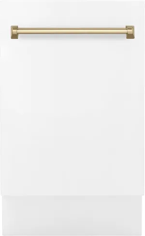 ZLINE Autograph Edition 18" Compact 3rd Rack Top Control Dishwasher in White Matte with Champagne Bronze Handle, 51dBa (DWVZ-WM-18-CB)