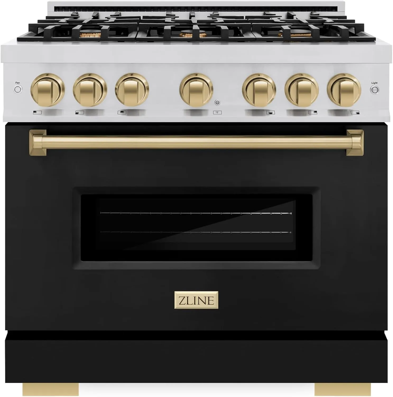ZLINE Autograph Edition 36 in. 5.2 cu. ft. Classic Gas Range with 6 Burner Cooktop and Convection Gas Oven in Stainless Steel with Black Matte Door and Champagne Bronze Accents (CGRZ-BLM-36-CB)