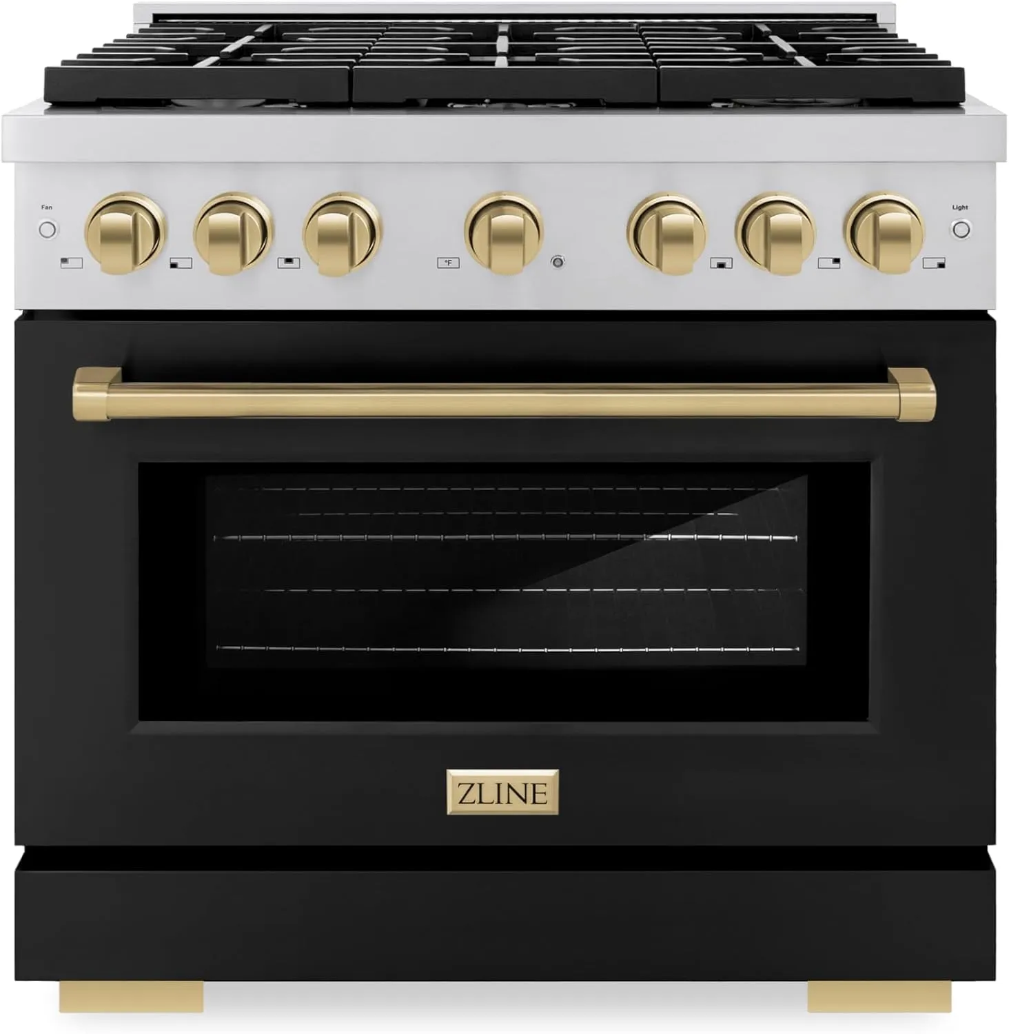 ZLINE Autograph Edition 36 in. 5.2 cu. ft. Paramount Gas Range with 6 Burner Cooktop and Convection Gas Oven in Stainless Steel with Black Matte Door and Champagne Bronze Accents (SGRZ-BLM-36-CB)