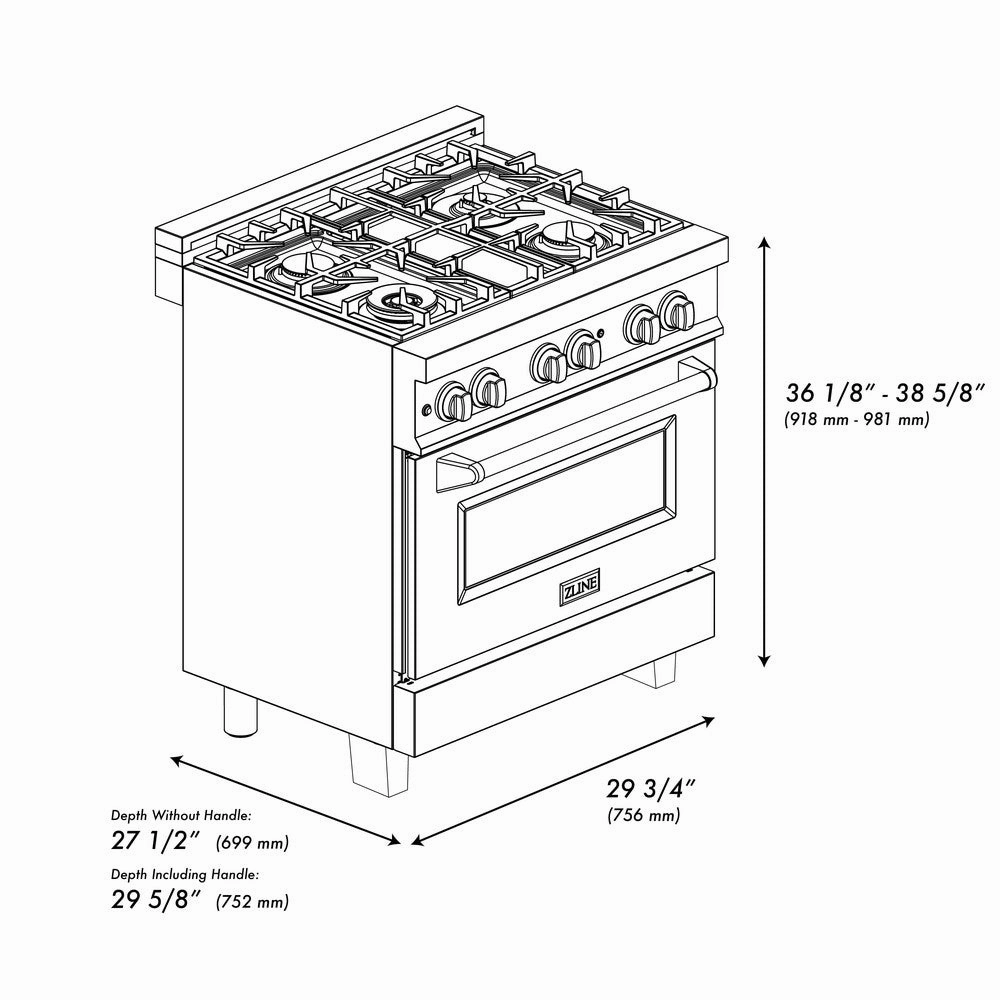 ZLINE Autograph Edition 30 in. 4.0 cu. ft. Legacy Dual Fuel Range with 4 Burner Gas Cooktop and Electric Convection Oven in Stainless Steel with White Matte Door and Champagne Bronze Accents (RAZ-WM-30-CB)