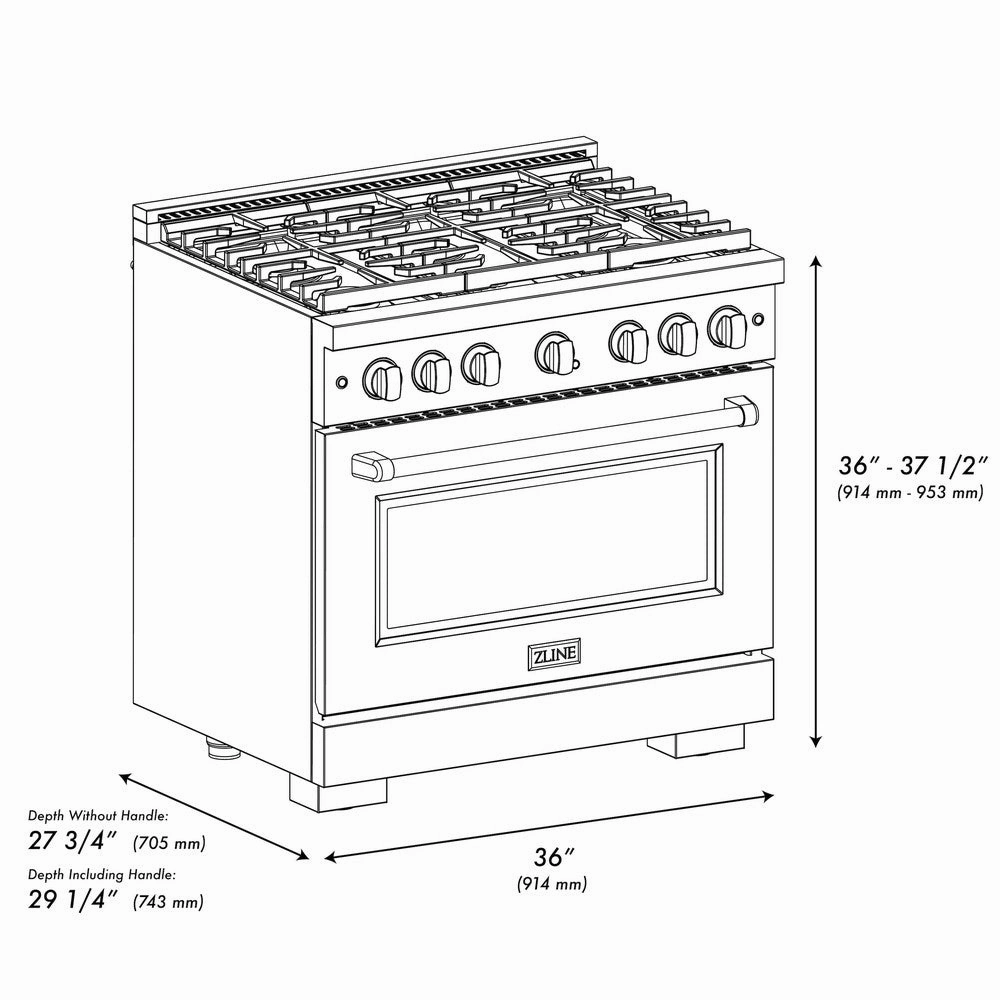 ZLINE Autograph Edition 36 in. 5.2 cu. ft. Paramount Dual Fuel Range with 6 Burner Gas Cooktop and Electric Convection Oven in DuraSnow® Stainless Steel with Black Matte Door and Champagne Bronze Accents (SDRSZ-BLM-36-CB)
