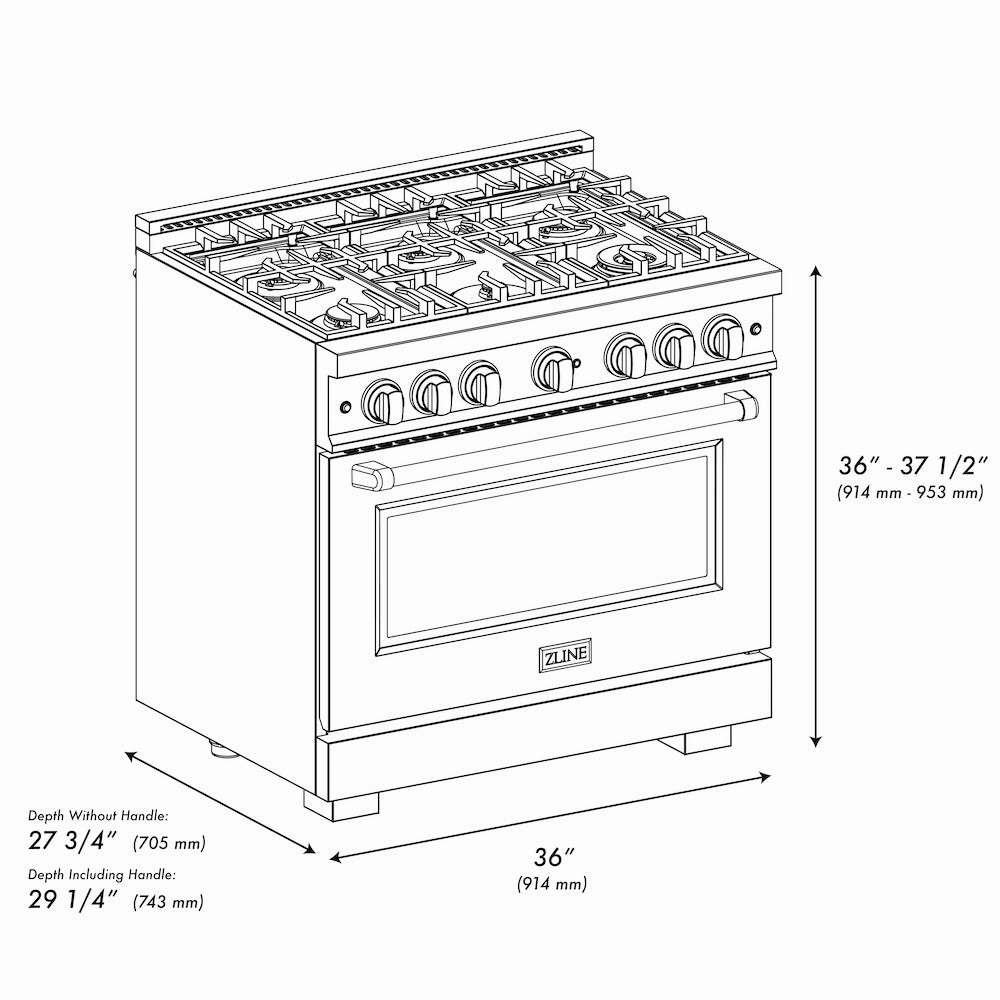 ZLINE Autograph Edition 36 in. 5.2 cu. ft. Select Dual Fuel Range with 6 Burner Gas Cooktop and Electric Convection Oven in DuraSnow® Stainless Steel with Black Matte Door and Champagne Bronze Accents (HDRSZ-BLM-36-CB)