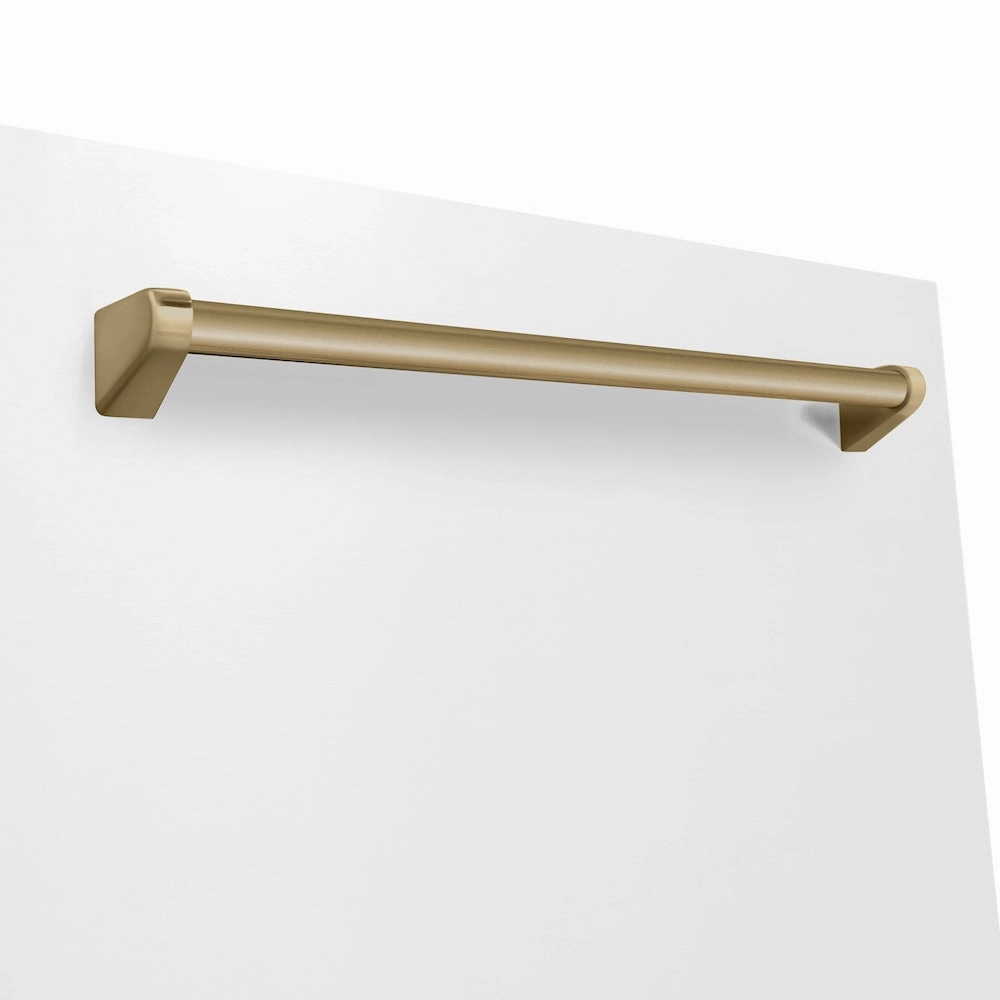 ZLINE Autograph Edition 36 in. Kitchen Package with Stainless Steel Dual Fuel Range with White Matte Door, Range Hood and Dishwasher with Champagne Bronze Accents (3AKP-RAWMRHDWM36-CB)