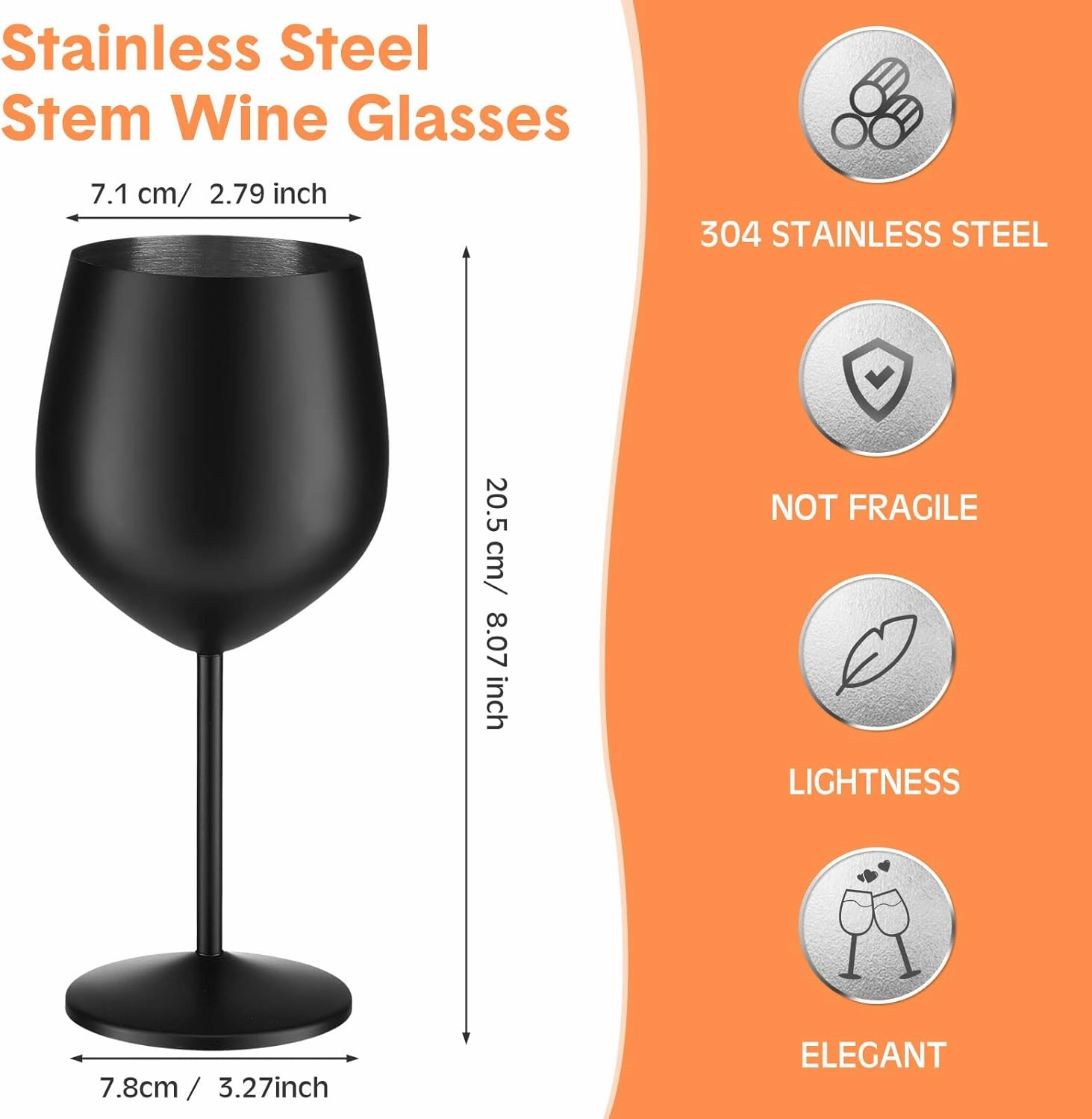 Zopeal 8 Set Stainless Steel Wine Glasses 18 oz Stainless Steel Stem Wine Goblets Unbreakable Black Matte Metal Cups for Outdoor Camping Pool Travel Picnics Events Birthday Party Wedding Anniversary