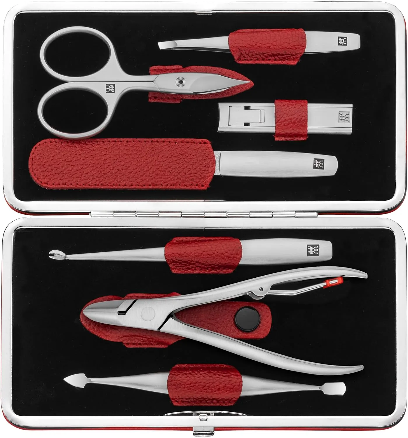 ZWILLING TWINOX Manicure Premium Care Set, 7 pieces, Asian Competence, Leather, Gift Set, Red